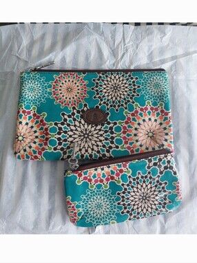 Fossil Key-Per Canvas Zip Pouch Wristlet Cosmetic Bag Vintage